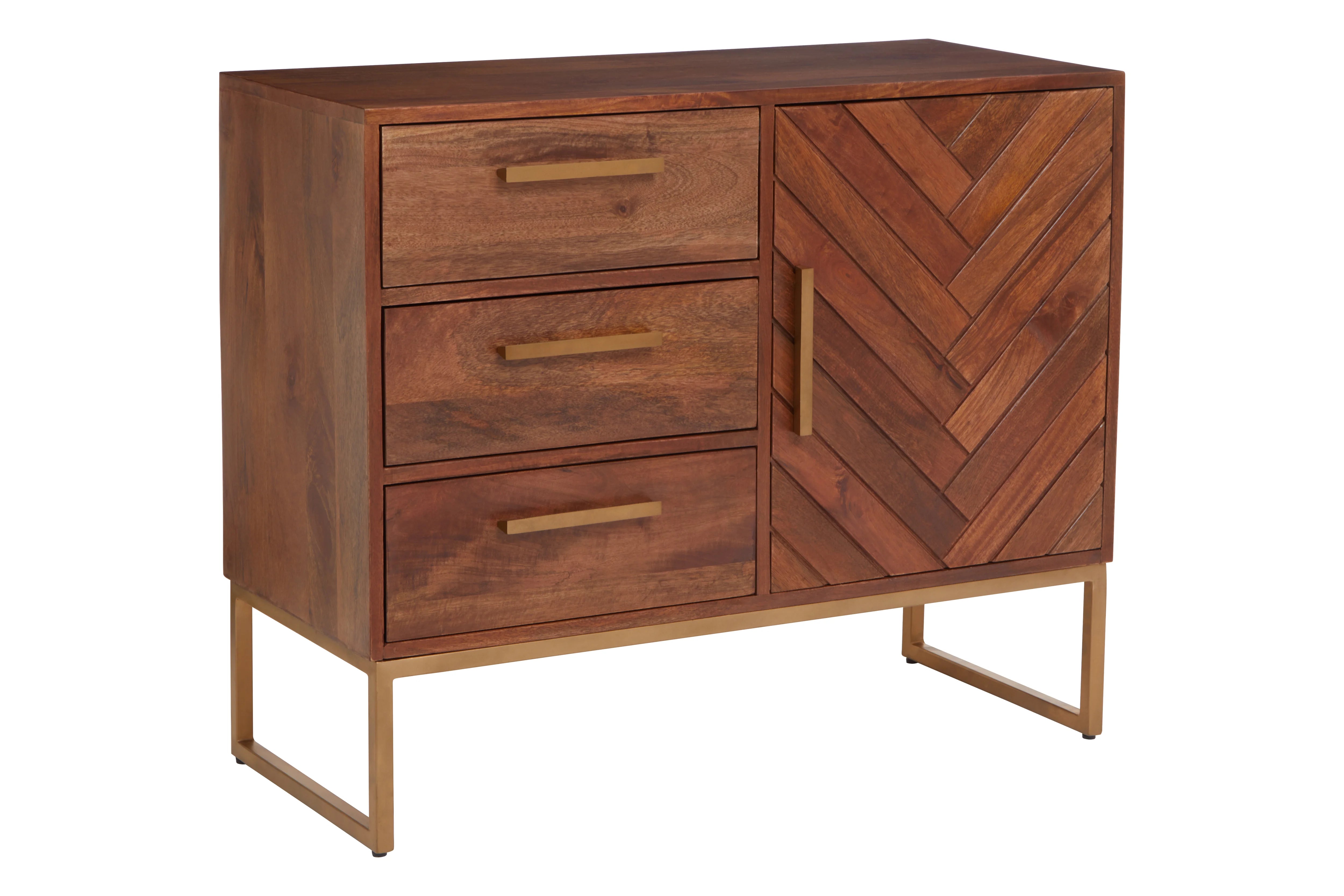 Eddi Herringbone Brown Mango Wood & Gold Sideboard | Small